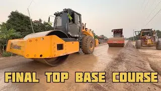 Final Grading and Compacting Top Base Course by Motor Grader and Heavy Roller 