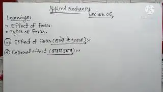 Applied Mechanics ll Lecture 06 ll Effects and Types of Forces ll Diploma ll Hindi