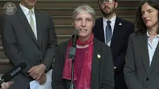 Senator May speaks at press conference on fossil fuel reduction