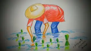 how to draw a farmer in colour  pencil/farming in easy method for kids and beginners