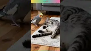 Curious Bird Gently Watches Over Sleeping Kitten!. #shorts #cat #birds #animals #pets