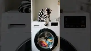 Striped Like a Zebra! Cat Turns On the Washing Machine 🐾🧺😺 #gatos #funny #smartcat
