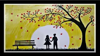 How to Draw ROMANTIC COUPLE Under Love Tree||Valentine's Day special drawing