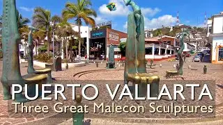 Puerto Vallarta Malecon, 3 Sculptures: Rotunda of the Sea, Searching For Reason & Seahorse Statue
