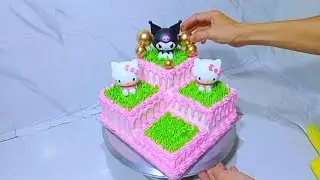 How to decorate a corner tier birthday cake|kuromi|hello Kitty|girls cake ideas