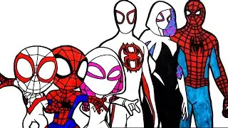 🔴🔴 HOW TO DRAW - COLORING spider-man 4  across the spider-verse Spin, Miles Morales - COMPILADO 8