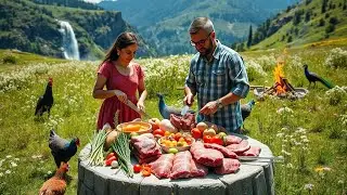 Organic Country Lamb Roast With Vegetables in Village