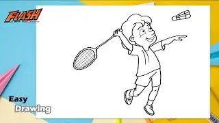 how to draw boy playing badminton