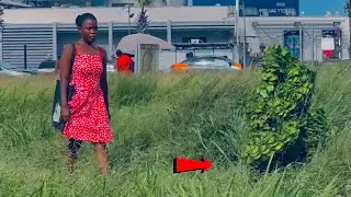 She Screamed and Took Off Running! Bushman Prank
