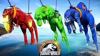 Super Heroes Battle! Hulk T-Rex, Spiderman Irex, Ironman, Captain America - Jurassic World Evolution