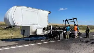 Camper catches fire after propane tank explosion on U.S. 54 in Meade County
