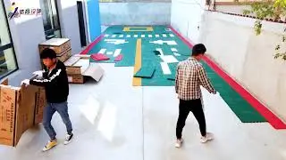 using outdoor modular sport court tiles to install a children playground