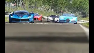 Koenigsegg One:1 vs Bugatti Chiron vs Ferrari LaFerrari vs Ferrari FXX-K at Norschleife
