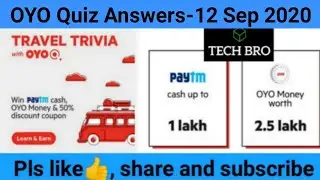 OYO Quiz Answers today|12 September 2020|Answer and Win free Paytm Cash now