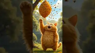 Orange cat snatches honeycomb|ai cat|ai funny cat video|bee's sting|#cat #bee #catlovers #animallife
