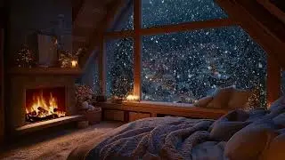 Cozy Cabin Night with Snowfall | Fireplace Ambience for Deep Sleep