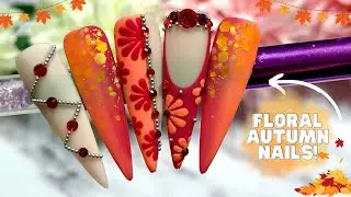 AUTUMN ORANGE FLORAL NAIL ART TUTORIAL| AUTUMN NAIL ART 2025| VERTICAL OMBRE GLITTER| MADAM GLAM