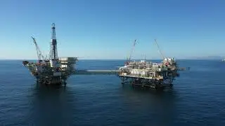 Oil platforms Elly and Ellen off the coast of Southern California.