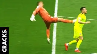A goalkeeper's unbelievable karate kick to an opponent