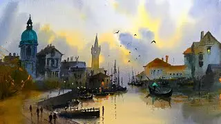 Exploring Light and Atmosphere in Urban Watercolor Scene
