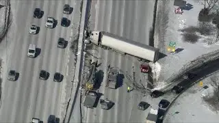 Tractor-trailer crash blocking Route 128