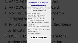 APPOLYCET 2022 required certificates for councelling