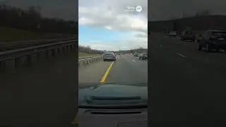 Car loses control on a busy highway!  #automobile #dashcam #fyp
