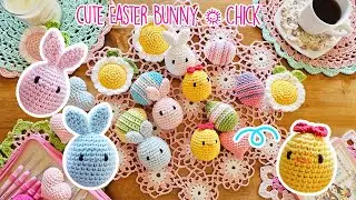 [ENG Sub] Cute Easter Bunnies & Chick - Conejos y Huevos de Pascua facil Amigurumi- Silent video