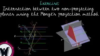 Descriptive Geometry: Intersection between two non-projecting planes (Exercise 1)