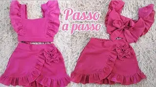 Passo a passo _ Conjunto infantil SAIA ENVELOPE E CROPEED PARA INICIANTES (MODELAGEM) #costura