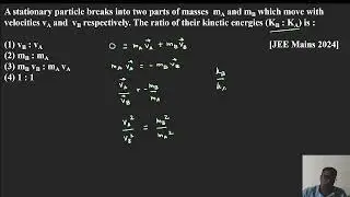 A stationary particle breaks into two parts of masses&nbsp; mA and mB which move with velocities vA