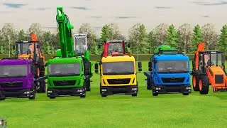 TRANSPORTING EXCAVATOR MIXER TRUCK TRACTORs Backhoe loaders with truck in Game FARMING SIMULATOR 22