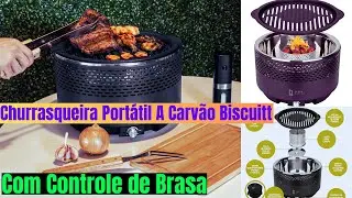 Churrasqueira Port&aacute;til Com Grelha A Carv&atilde;o Biscuitt Steak Master Smoke & Fire USB Com Bag P/ Viagem
