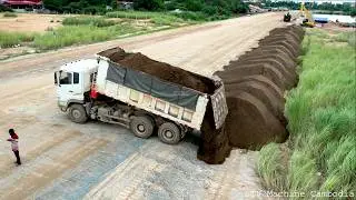 Massive First Step DONGFENG Trucks Unloading & Operating Cutting Slope Skill Pushing Huge Project