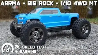 •  Arrma - Big Rock Crew Cab - 1/10 4WD Truck - Speed test + Bashing •