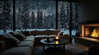 No Ads Fireplace Blizzard ASMR - Snow Storm Sound Sleep With Fireplace Burning For Deep Sleeping