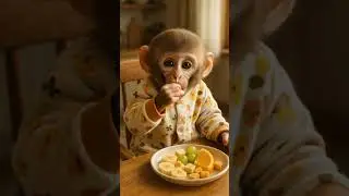 Baby Monkey Enjoys a Healthy Snack! 🍌🍇🐵