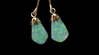 Black Opal Earrings Dangle Drop 14k Yellow Gold | FlashOpal