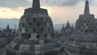 Stupas of the Borobudur Temple in the blaze of the setting sun - Java - Indonesia