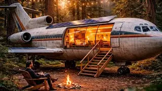 I Built a Secret Forest Home Inside a B-52 Airplane | Silent ASMR Video 