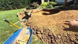Leveling ground around the koi pond expansion #koi #koipond #shorts
