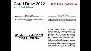 CorelDraw Tutorial in Hindi-Urdu Text Tool in CorelDraw Faisal Rehman Class 17