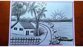 Village landscape scenery drawing with pencil/Grishmkalin scenery drawing/Sundar sundar scenery