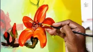 How to Paint Large Canvas with Acrylics Painting Tutorial | Draw Flowers Shimul Flower/bombax ceiba