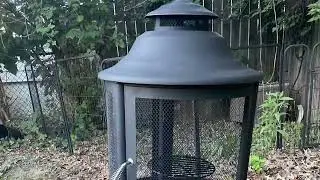 Pagoda-style Chiminea Fire Pit with Grill, Removable Grate and Mesh Spark Screen Doors