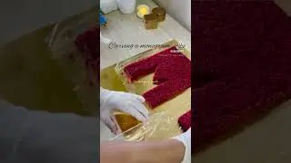 Today we learn to carve &ldquo;M&rdquo; monogram freehand #cake #howto #lettercake#redvelevet#love  #satisfying