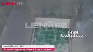 Automatic screw cap, pump lotion bottle capping machine with cap feeder