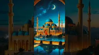 🌙 Beautiful Islamic Mosque Under Crescent Moon | Peaceful Night View 🕌✨
