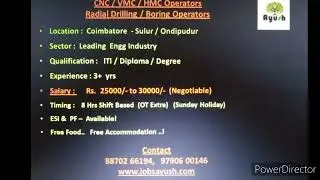 CNC, VMC, HMC operators /Radial Drilling, Boring, Cylindrical Grinding operators-Jobs at Coimbatore