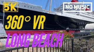360&deg; VR Cycling at LONG BEACH SHORELINE | QUEEN MARY | NO MUSIC | 5.7K Scenery for Exercise Bikes